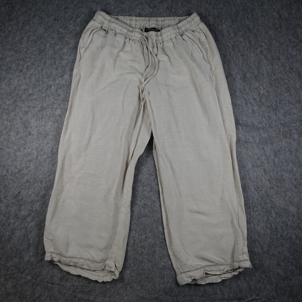 Lane Bryant Pants Women 14/16 Beige Linen Blend Cropped Drawstring Lagenlook